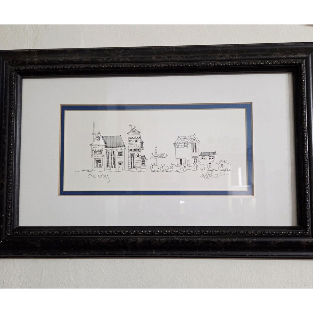 ART - Vintage Signed Don Nedobeck Cartoon Pigs Framed Black & White 16.5" X 10.5